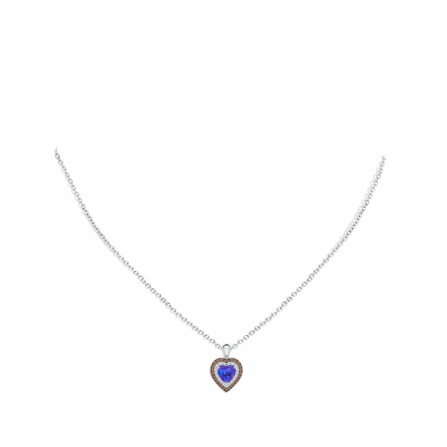 Necklaces Angara Tanzanite | Tanzanite Heart Pendant With Coffee And White Diamond Halo