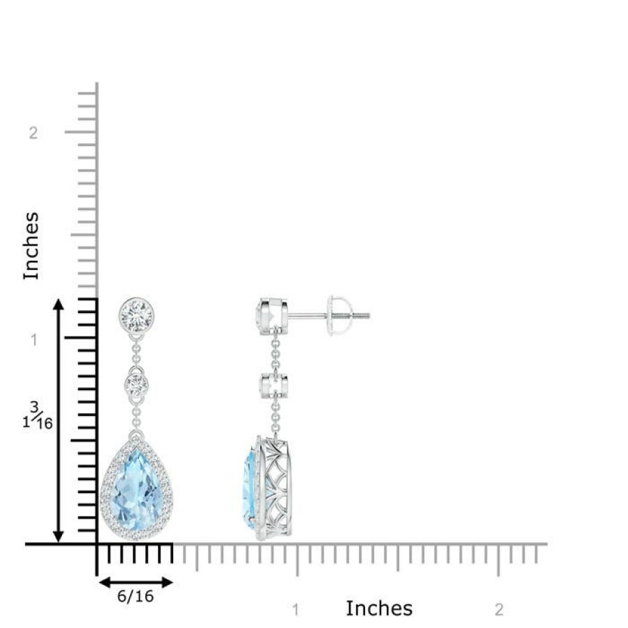 Earrings Angara Aquamarine | Vintage Style Pear-Shaped Aquamarine Halo Drop Earrings