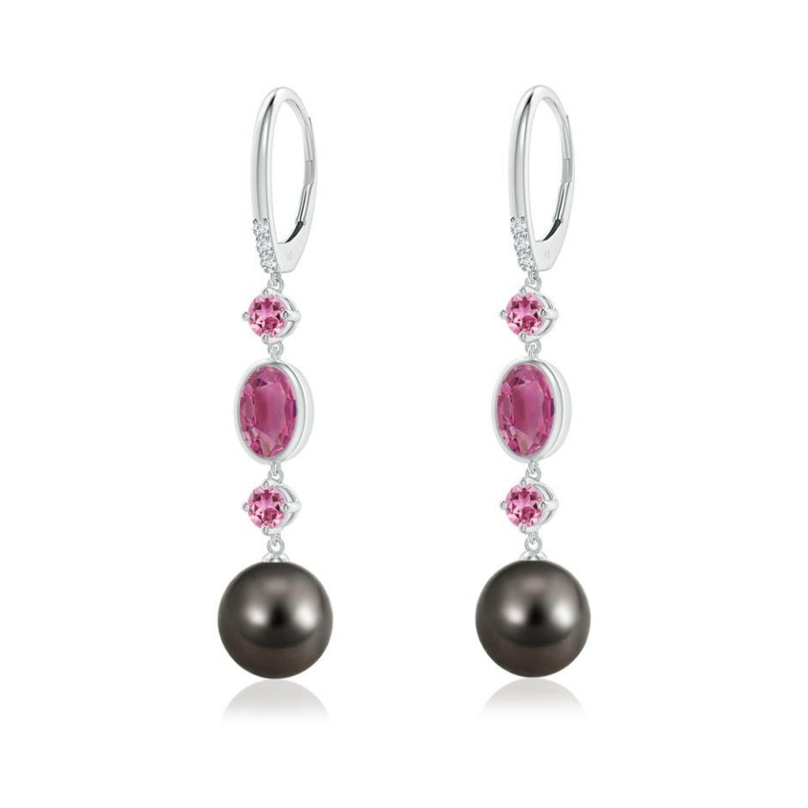 Earrings Angara Tahitian Pearl | Tahitian Pearl Earrings With Pink Tourmalines