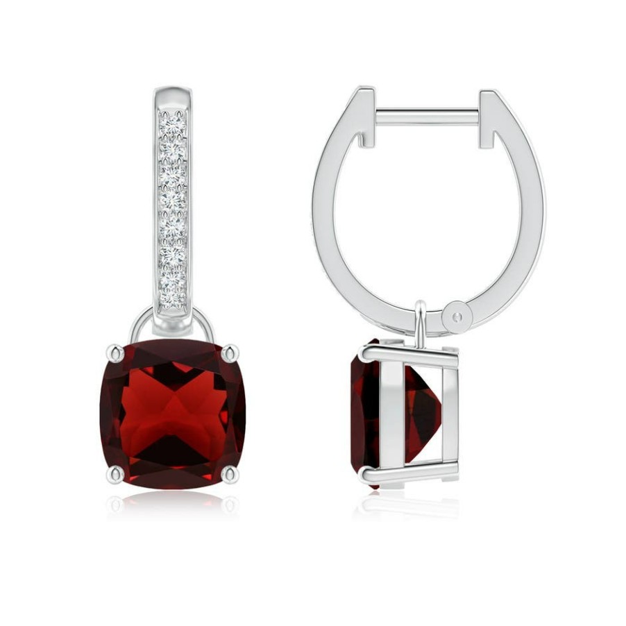 Earrings Angara Garnet | Cushion Garnet Drop Earrings With Diamond Accents