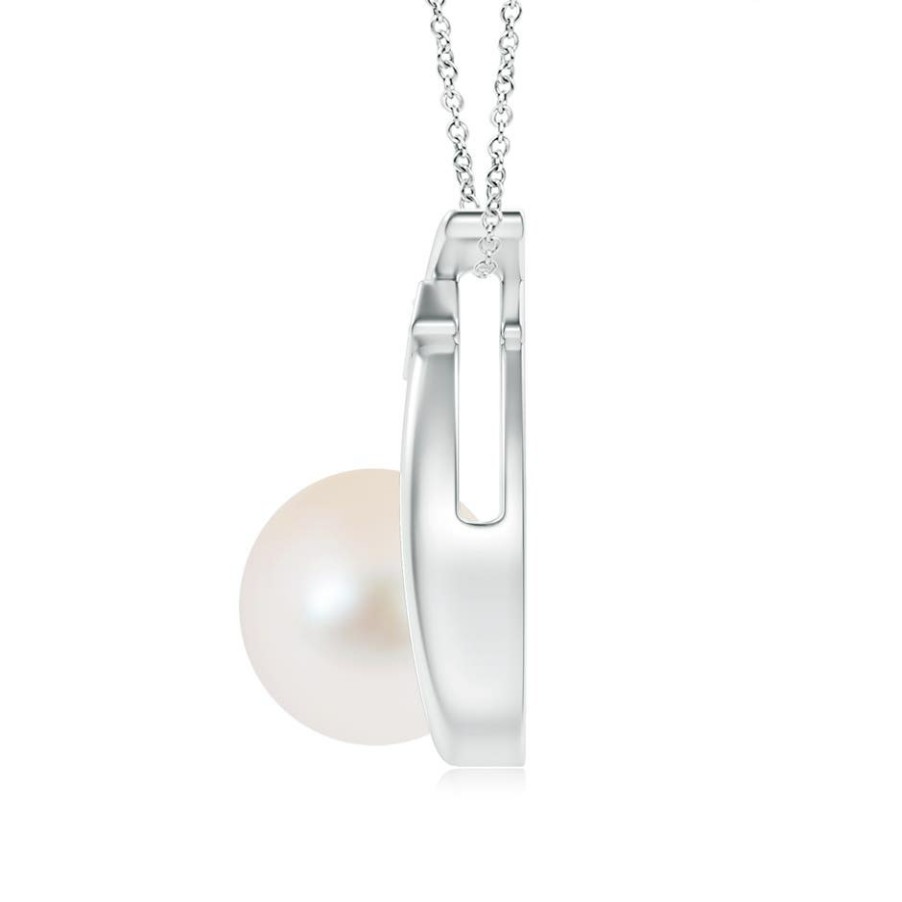 Necklaces Angara Freshwater Pearl | Freshwater Pearl Wishbone Pendant With Diamond