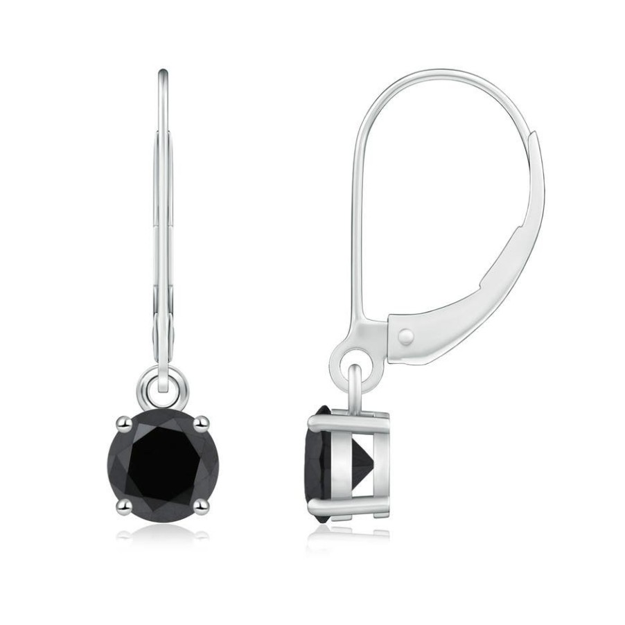 Earrings Angara Enhanced Black | Round Black Diamond Leverback Earrings