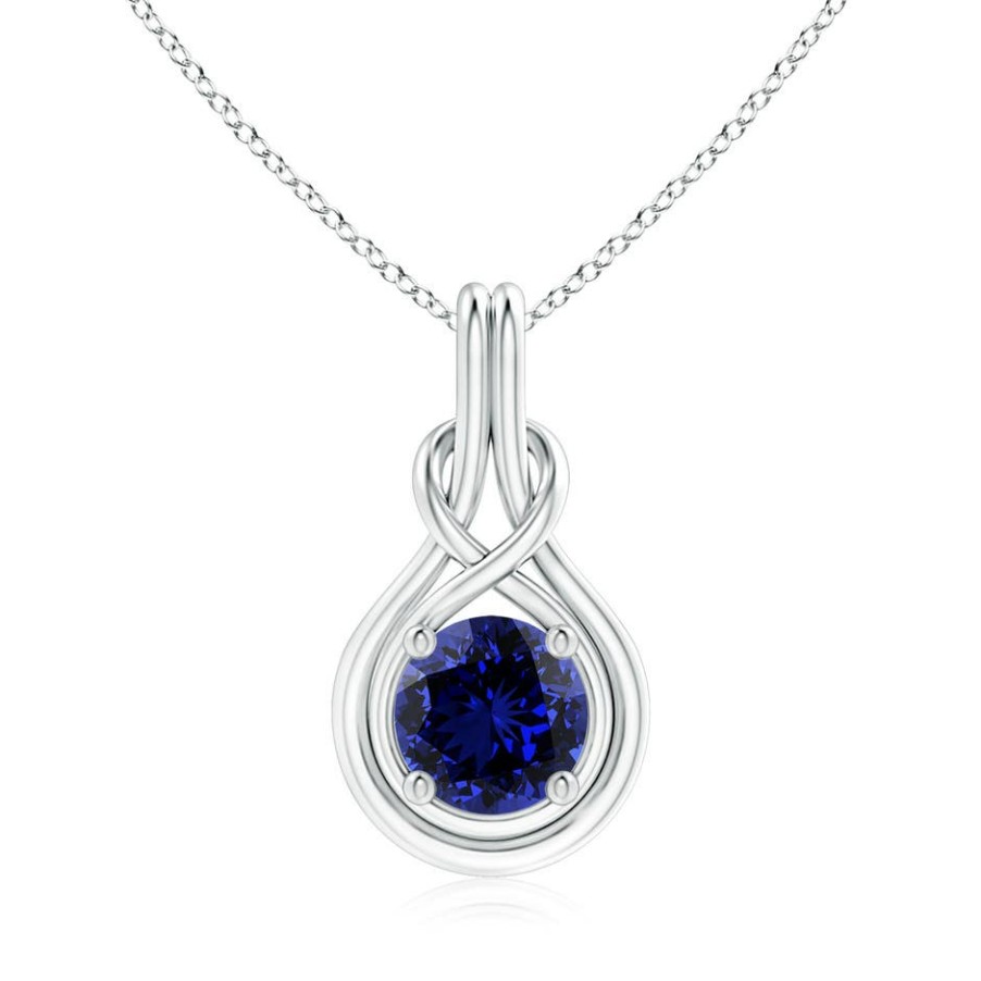 Necklaces Angara Blue Sapphire | Lab-Grown Round Sapphire Solitaire Infinity Knot Pendant