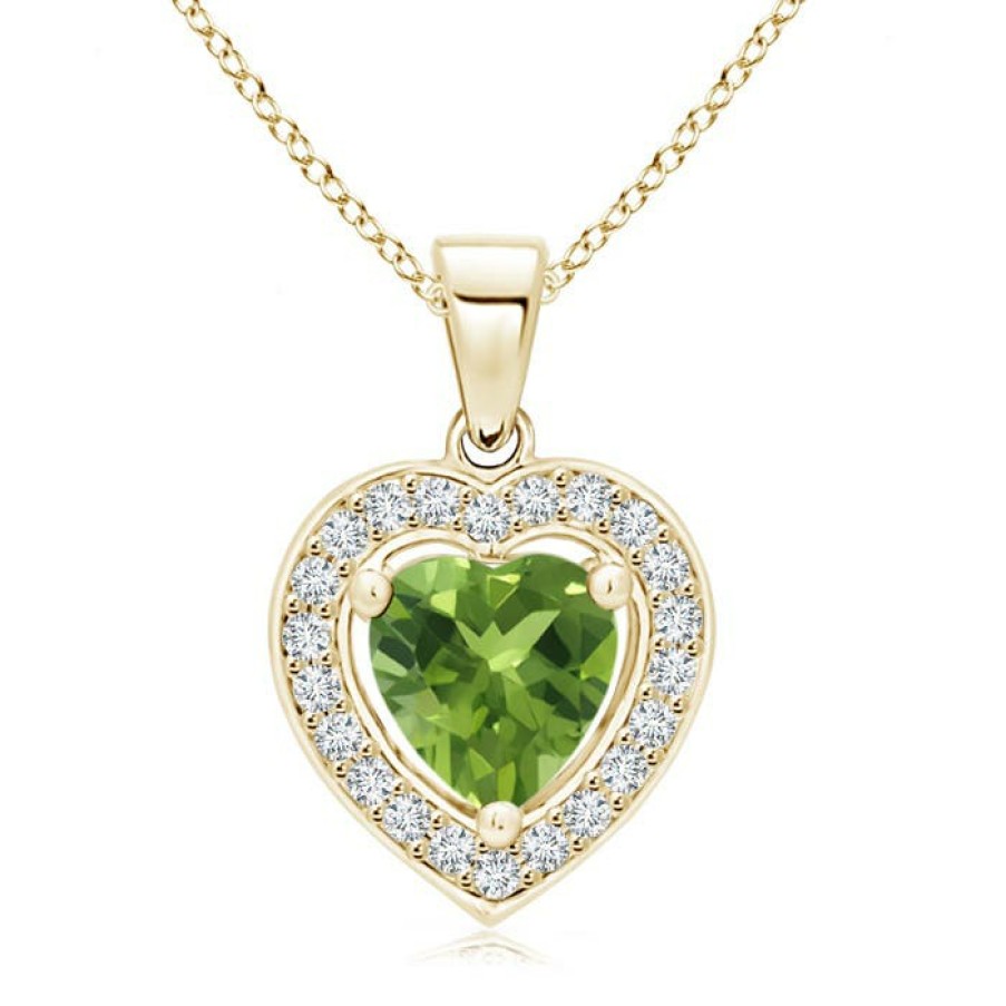 Necklaces Angara Peridot | Floating Peridot Heart Pendant With Diamond Halo