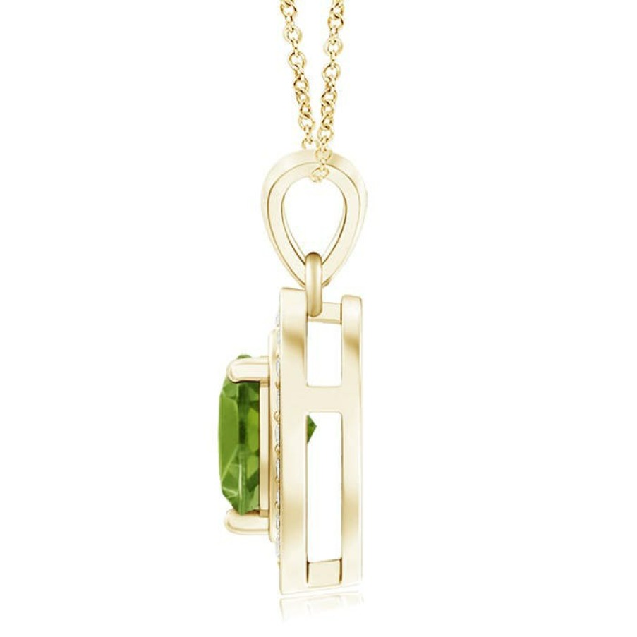 Necklaces Angara Peridot | Floating Peridot Heart Pendant With Diamond Halo