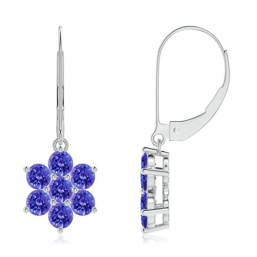 Earrings Angara Tanzanite | Round Tanzanite Floral Cluster Dangle Earrings