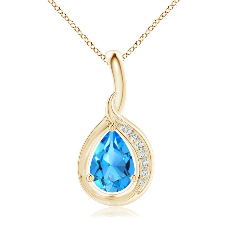 Necklaces Angara Swiss Blue Topaz | Pear-Shaped Swiss Blue Topaz And Diamond Loop Pendant