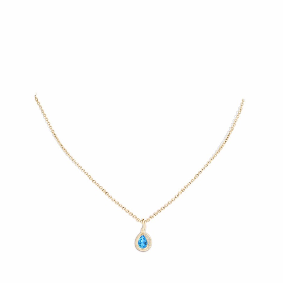 Necklaces Angara Swiss Blue Topaz | Pear-Shaped Swiss Blue Topaz And Diamond Loop Pendant