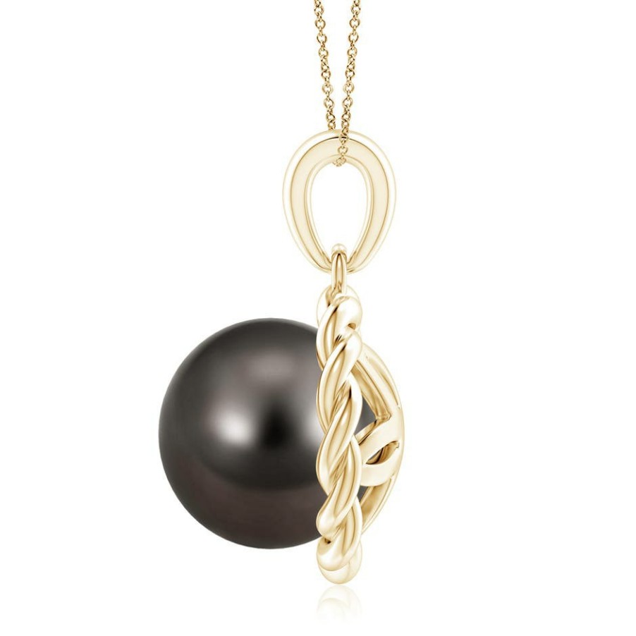 Necklaces Angara Tahitian Pearl | Rope-Framed Tahitian Pearl Pendant