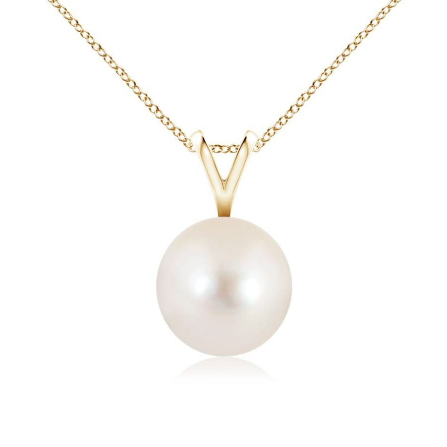 Necklaces Angara Freshwater Pearl | Freshwater Pearl Solitaire V-Bale Pendant