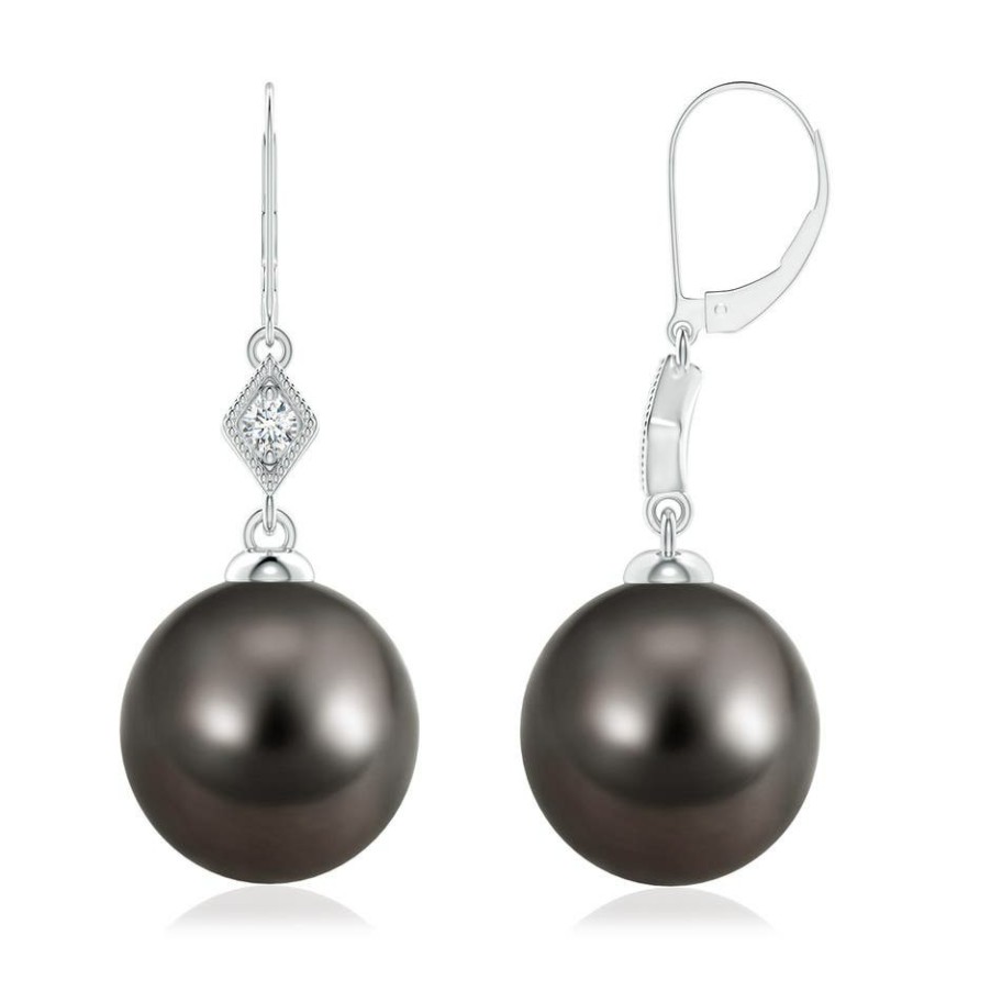 Earrings Angara Tahitian Pearl | Tahitian Pearl Earrings With Pave-Set Diamond