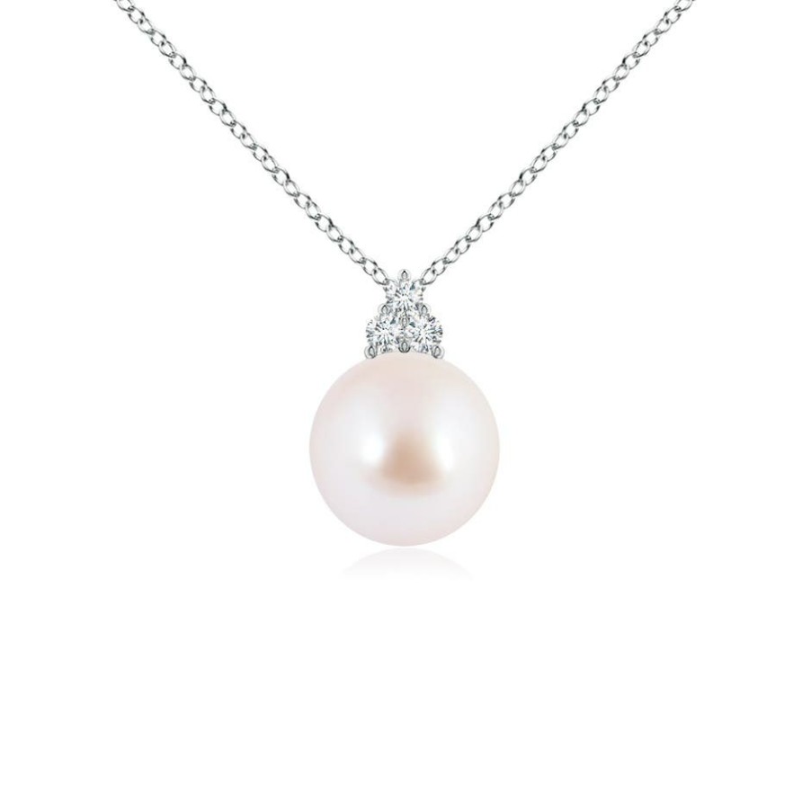 Necklaces Angara Akoya Pearl | Japanese Akoya Pearl And Trio Diamond Pendant