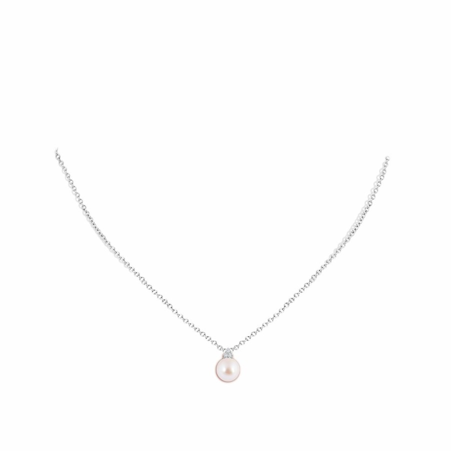 Necklaces Angara Akoya Pearl | Japanese Akoya Pearl And Trio Diamond Pendant