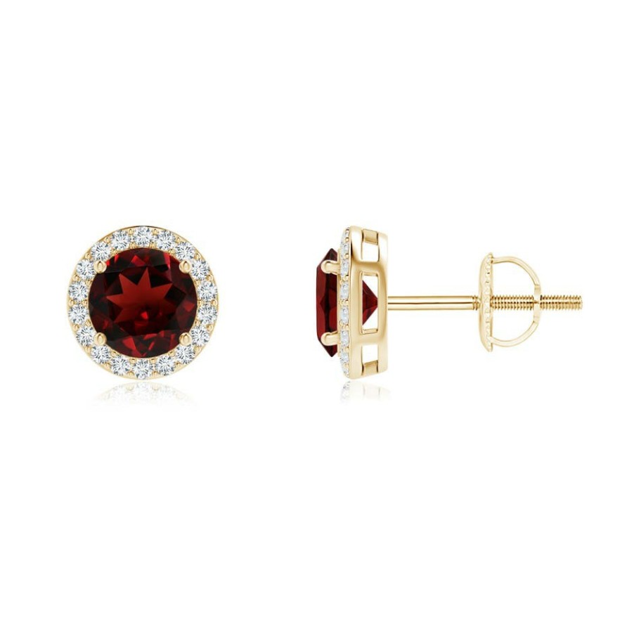 Earrings Angara Garnet | Vintage-Inspired Round Garnet Halo Stud Earrings