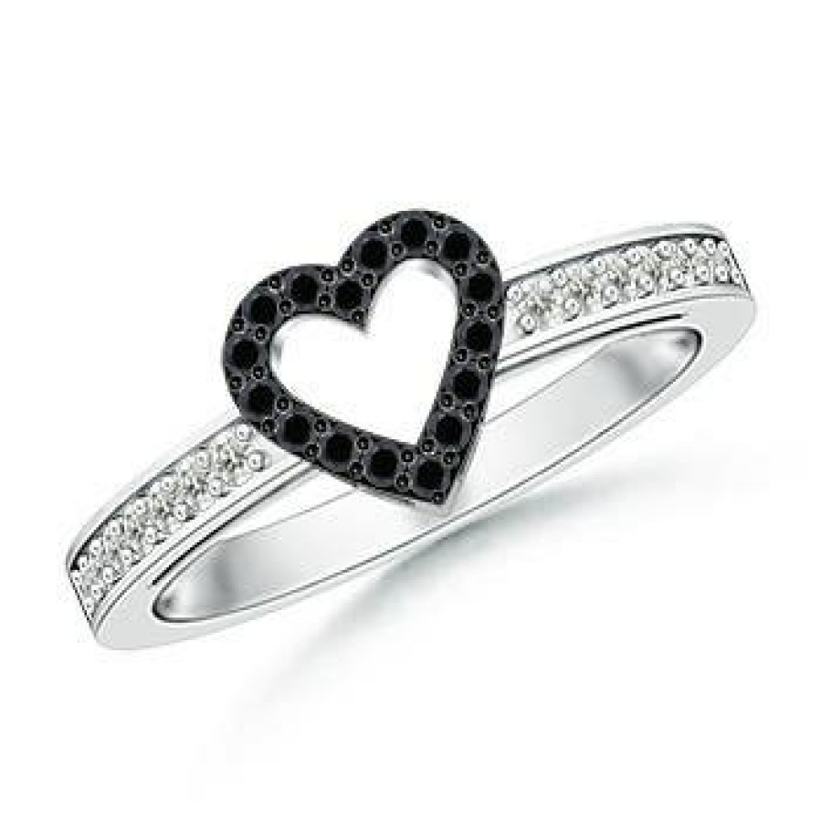 Rings Angara Enhanced Black | Round Black Diamond Open Heart Ring