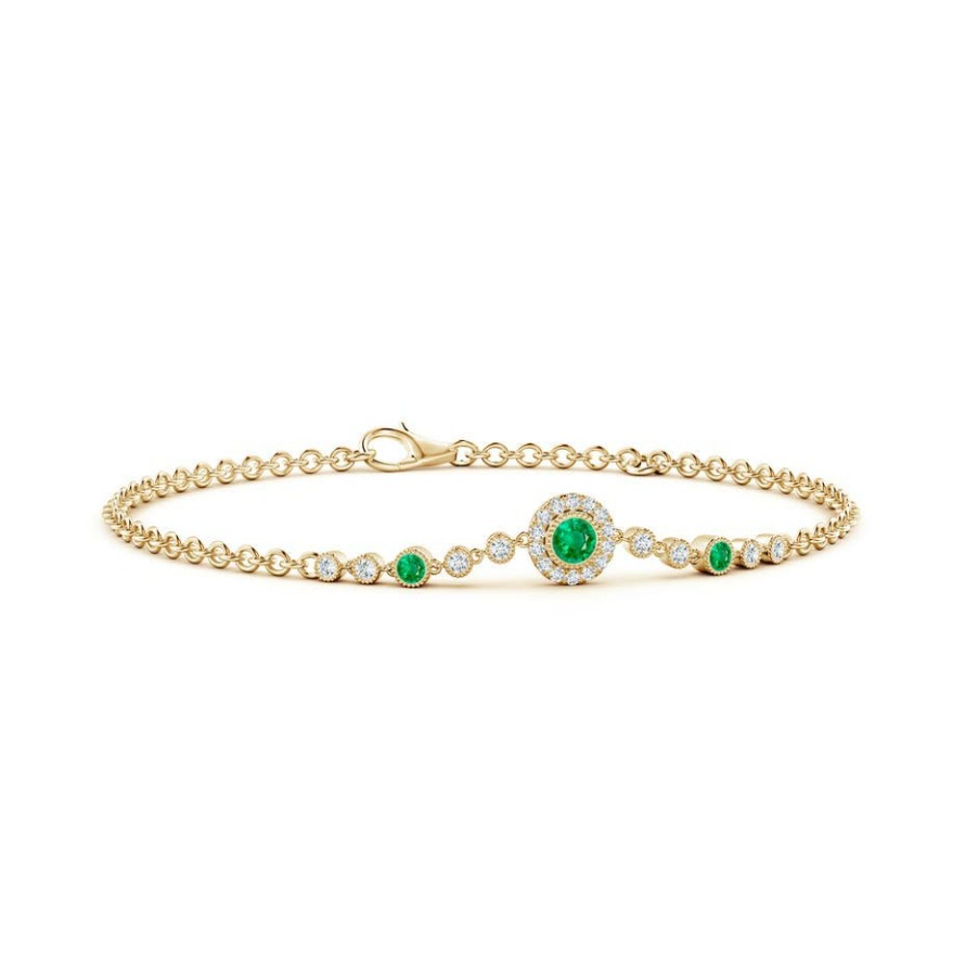 Bracelets Angara Emerald | Vintage Style Bezel-Set Emerald And Diamond Bracelet