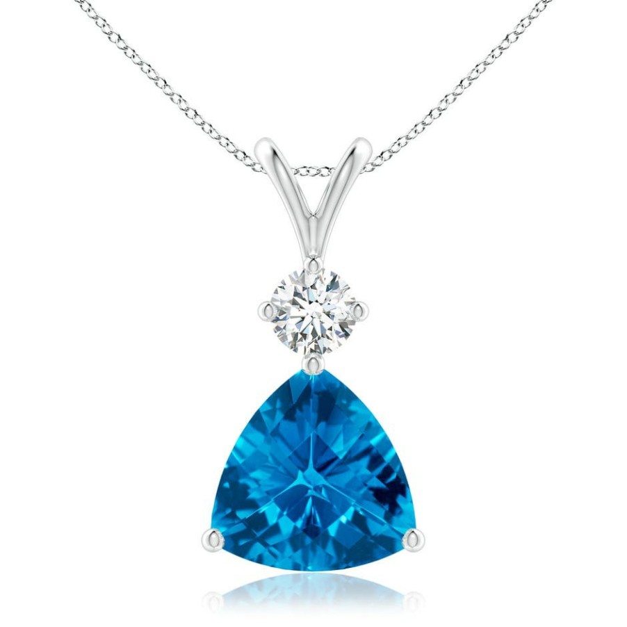 Necklaces Angara Swiss Blue Topaz | Trillion Checker-Cut Swiss Blue Topaz Solitaire Pendant