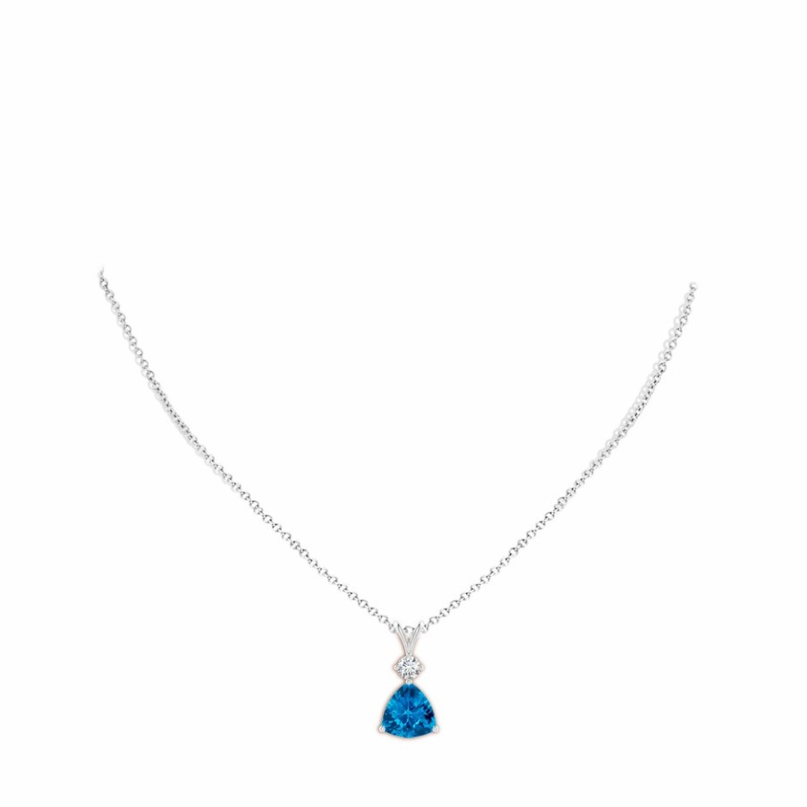 Necklaces Angara Swiss Blue Topaz | Trillion Checker-Cut Swiss Blue Topaz Solitaire Pendant