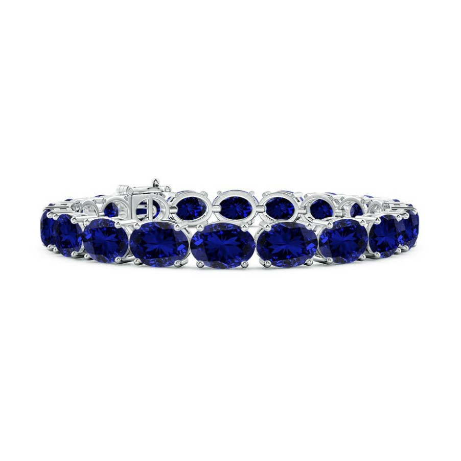 Bracelets Angara Blue Sapphire | Lab-Grown Classic Oval Blue Sapphire Tennis Link Bracelet