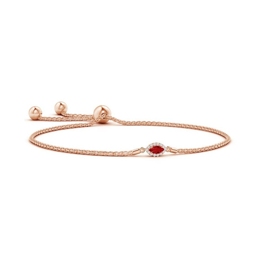 Bracelets Angara Ruby | East-West Marquise Ruby Bolo Bracelet With Halo