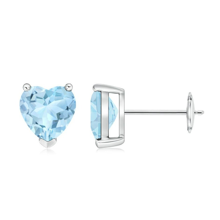 Earrings Angara Aquamarine | Aquamarine Solitaire Heart Stud Earrings