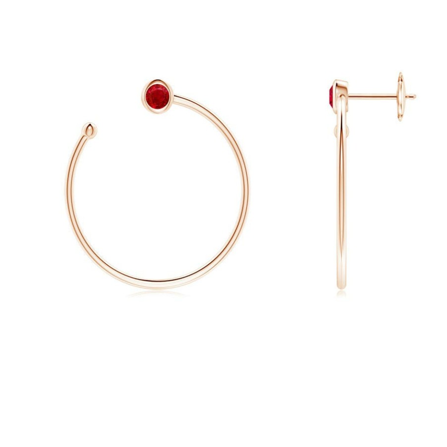 Earrings Angara Ruby | Bezel-Set Round Ruby Front-To-Back Flex Hoop Earrings