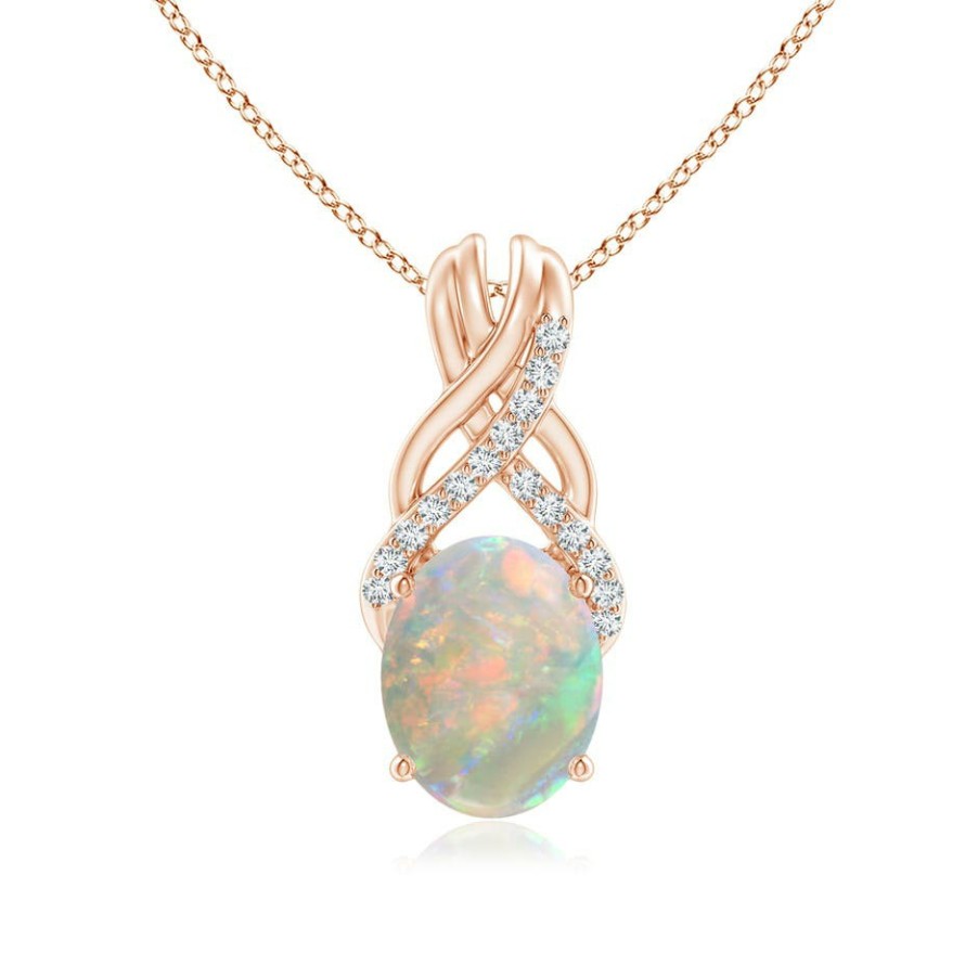 Necklaces Angara Opal | Oval Opal Criss Cross Pendant With Diamonds