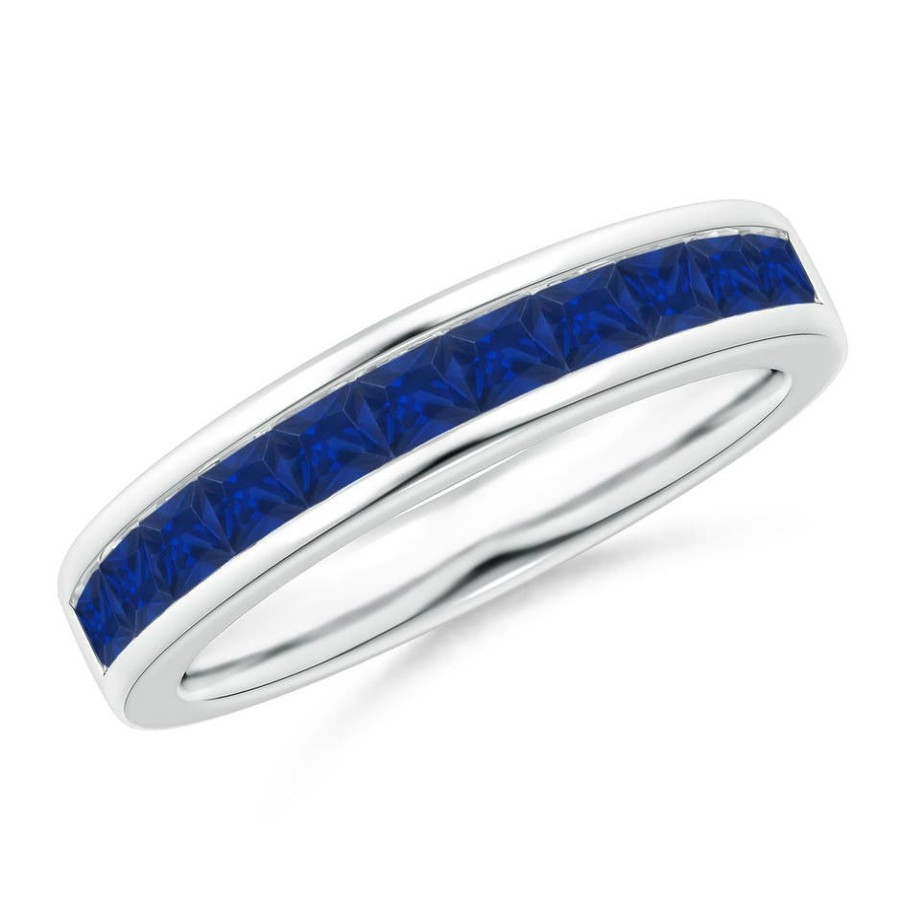 Rings Angara Blue Sapphire | Channel Set Square Sapphire Half Eternity Ring