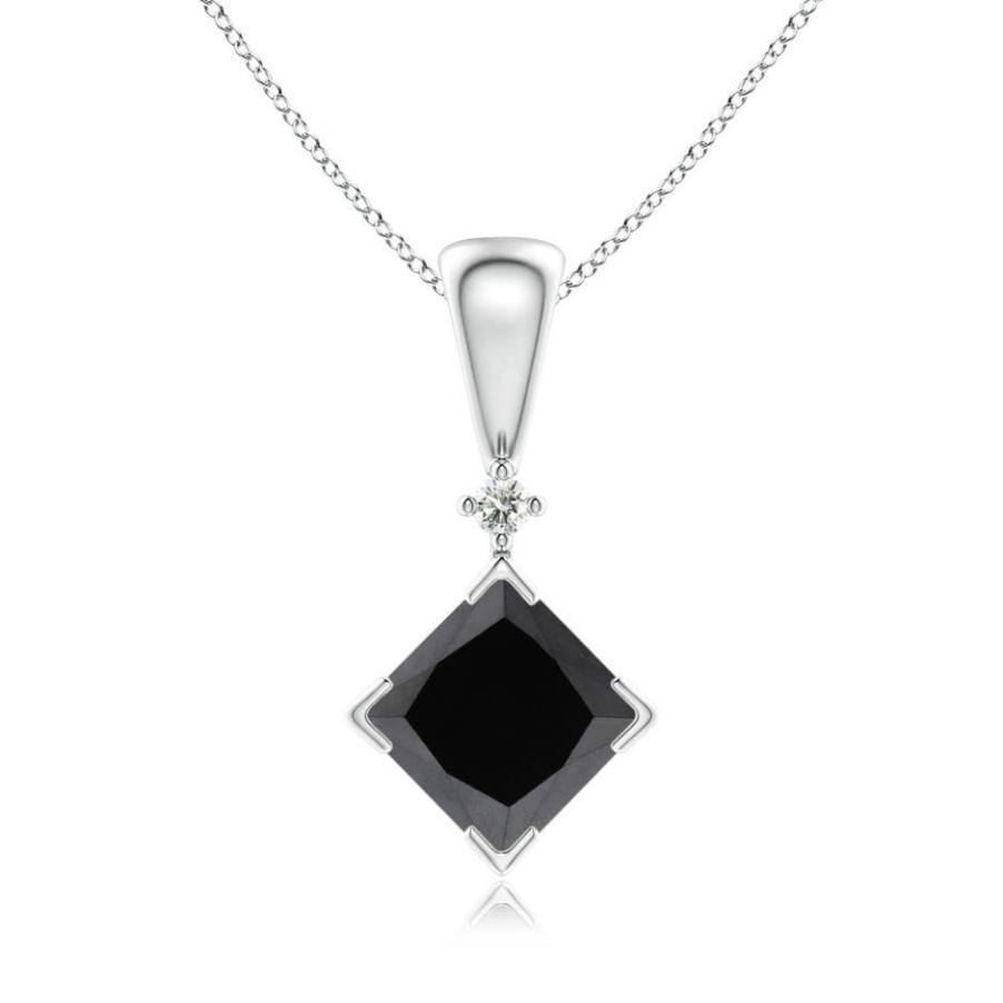 Necklaces Angara Enhanced Black | Princess-Cut Black Diamond Pendant