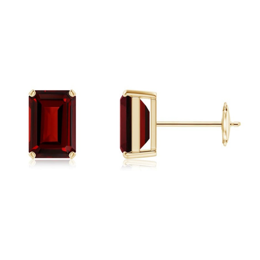 Earrings Angara Garnet | Prong-Set Emerald-Cut Garnet Solitaire Stud Earrings