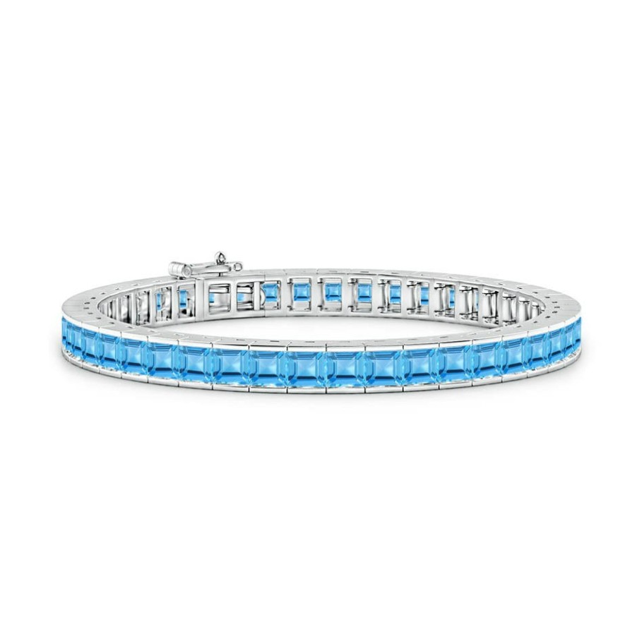 Bracelets Angara Swiss Blue Topaz | Channel-Set Square Swiss Blue Topaz Tennis Bracelet