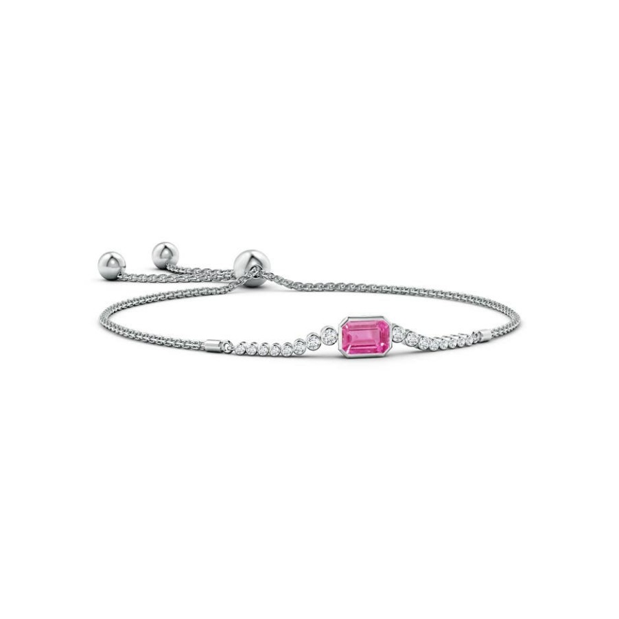 Bracelets Angara Pink Sapphire | East West Bezel-Set Emerald-Cut Pink Sapphire Bolo Bracelet