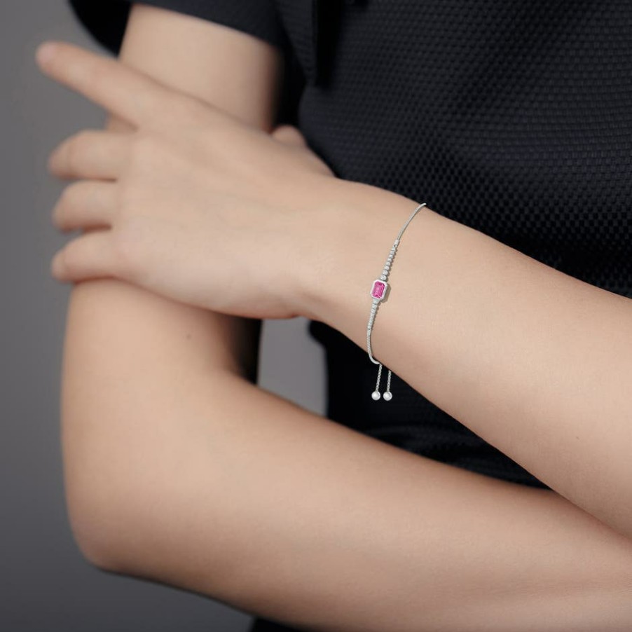 Bracelets Angara Pink Sapphire | East West Bezel-Set Emerald-Cut Pink Sapphire Bolo Bracelet