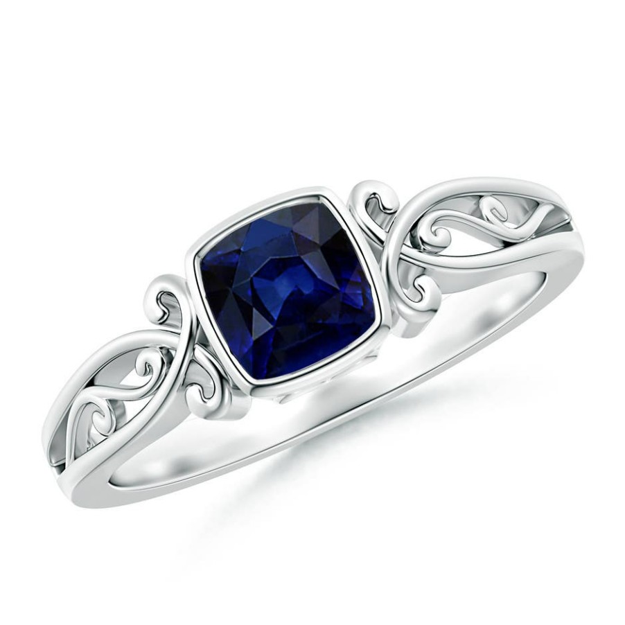 Rings Angara Blue Sapphire | Vintage Style Cushion Sapphire Solitaire Ring