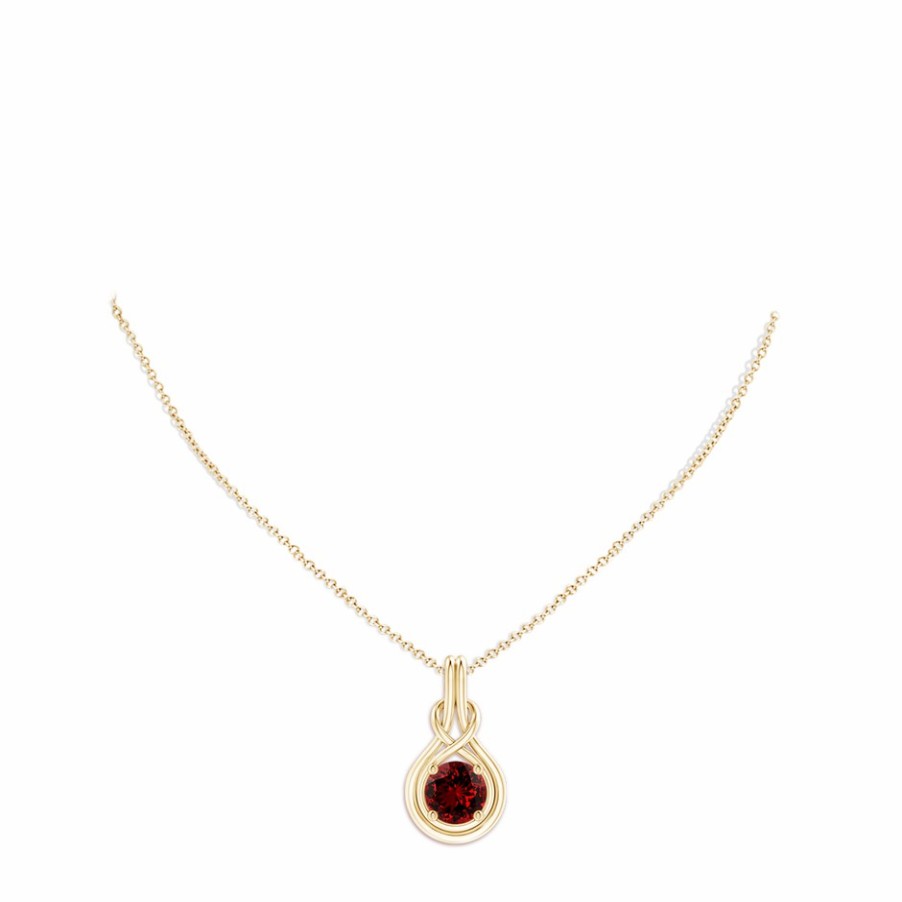 Necklaces Angara Ruby | Lab-Grown Round Ruby Solitaire Infinity Knot Pendant