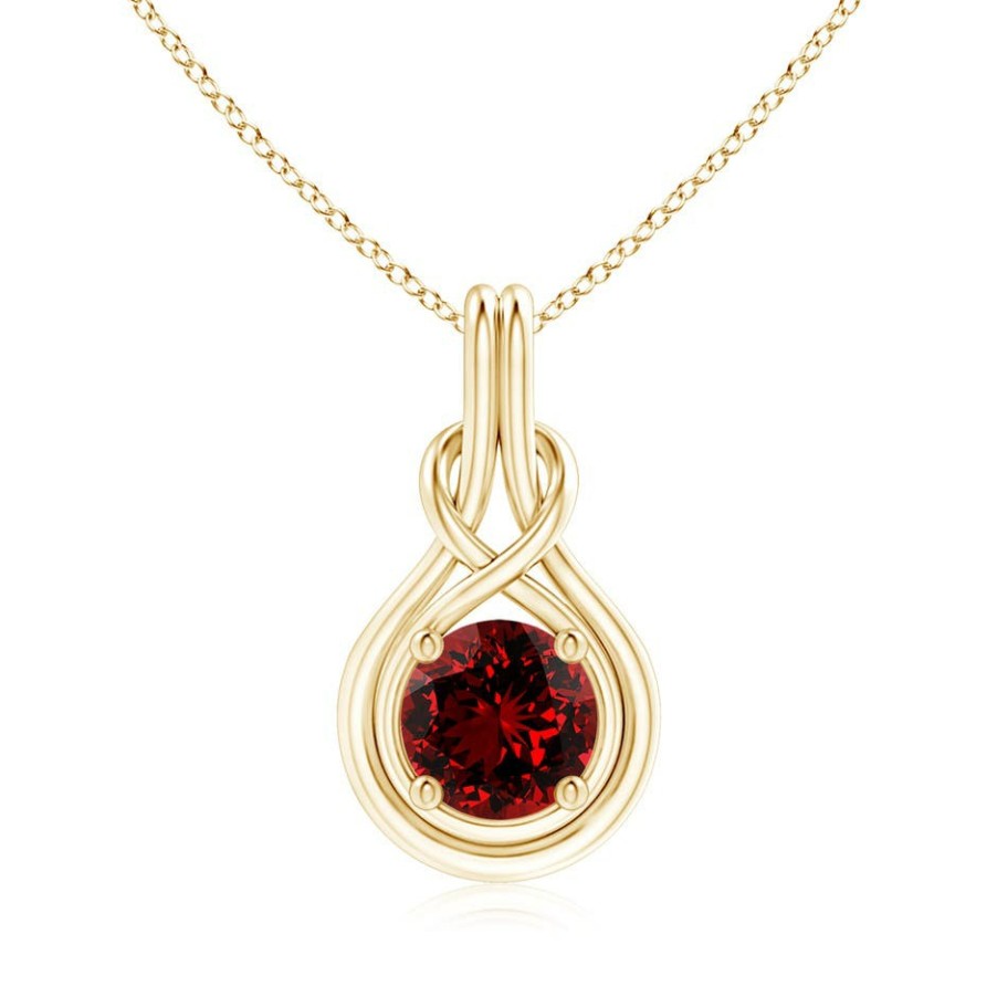 Necklaces Angara Ruby | Lab-Grown Round Ruby Solitaire Infinity Knot Pendant