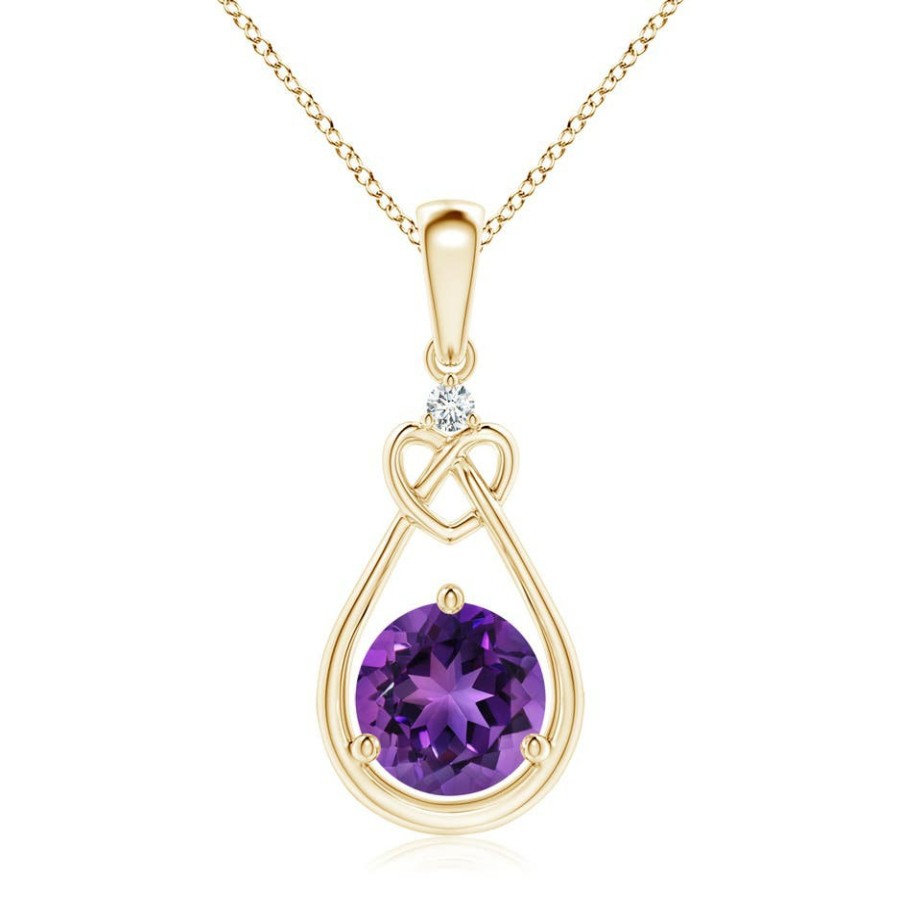 Necklaces Angara Amethyst | Amethyst Knotted Heart Pendant With Diamond