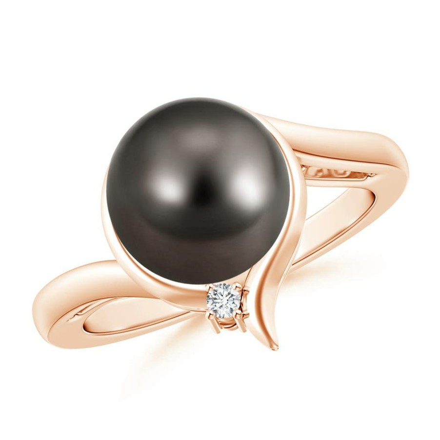 Rings Angara Tahitian Pearl | Tahitian Pearl Solitaire Ring With Diamond