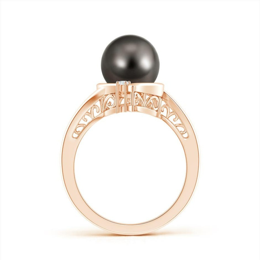 Rings Angara Tahitian Pearl | Tahitian Pearl Solitaire Ring With Diamond