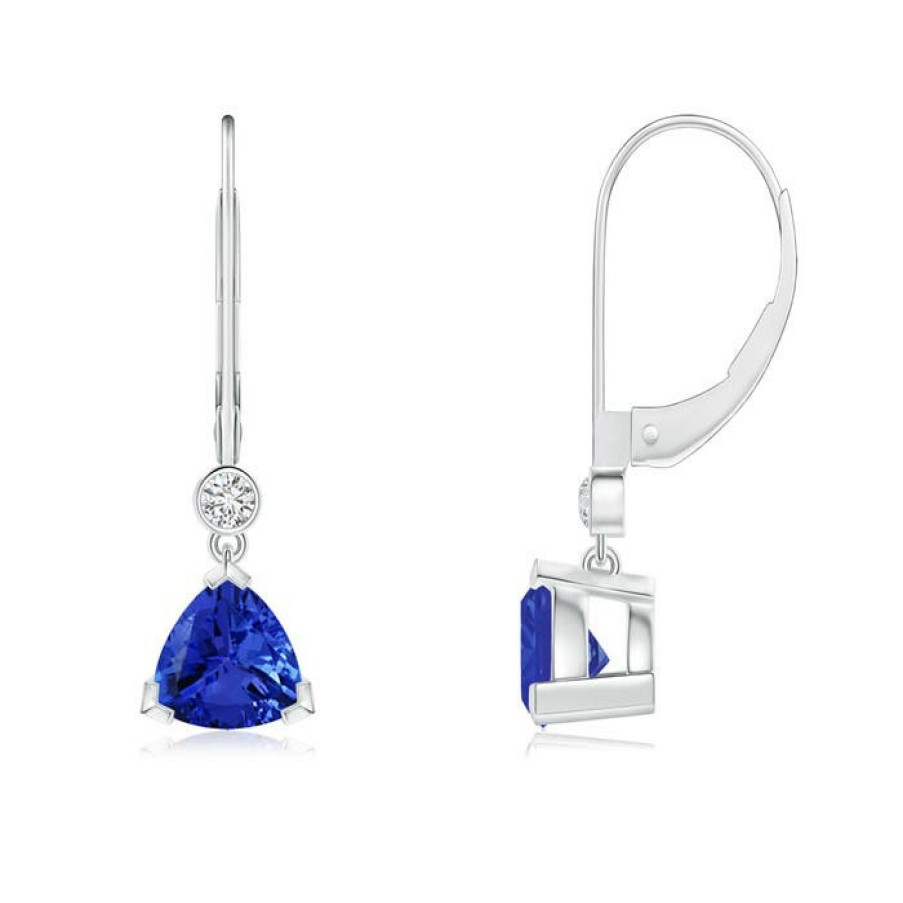 Earrings Angara Tanzanite | V Prong-Set Trillion Tanzanite Leverback Drop Earrings