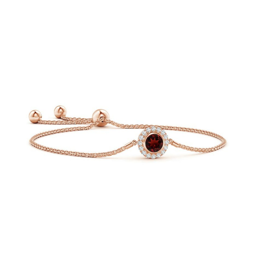 Bracelets Angara Garnet | Bezel-Set Garnet Bolo Bracelet With Diamond Halo