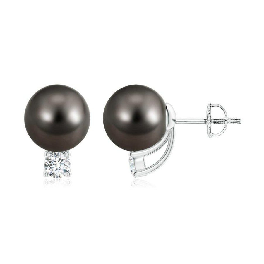 Earrings Angara Tahitian Pearl | Solitaire Tahitian Pearl Studs With Diamond