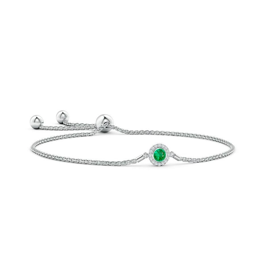 Bracelets Angara Emerald | Bezel-Set Emerald Bolo Bracelet With Diamond Halo