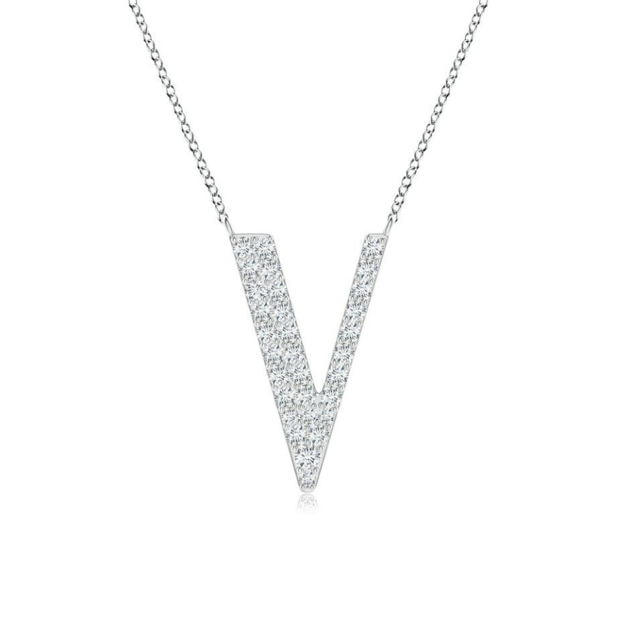 Necklaces Angara Diamond | Modern Deco Diamond Capital "V" Initial Pendant