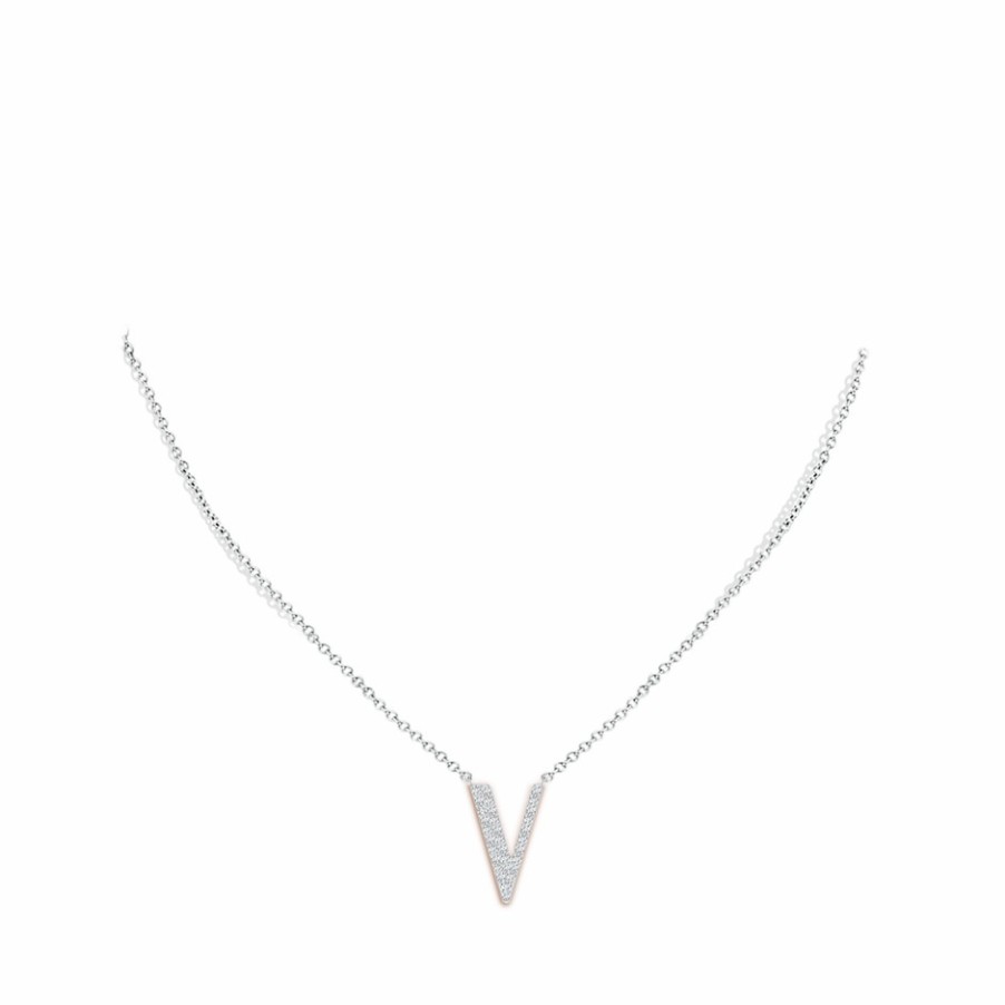 Necklaces Angara Diamond | Modern Deco Diamond Capital "V" Initial Pendant