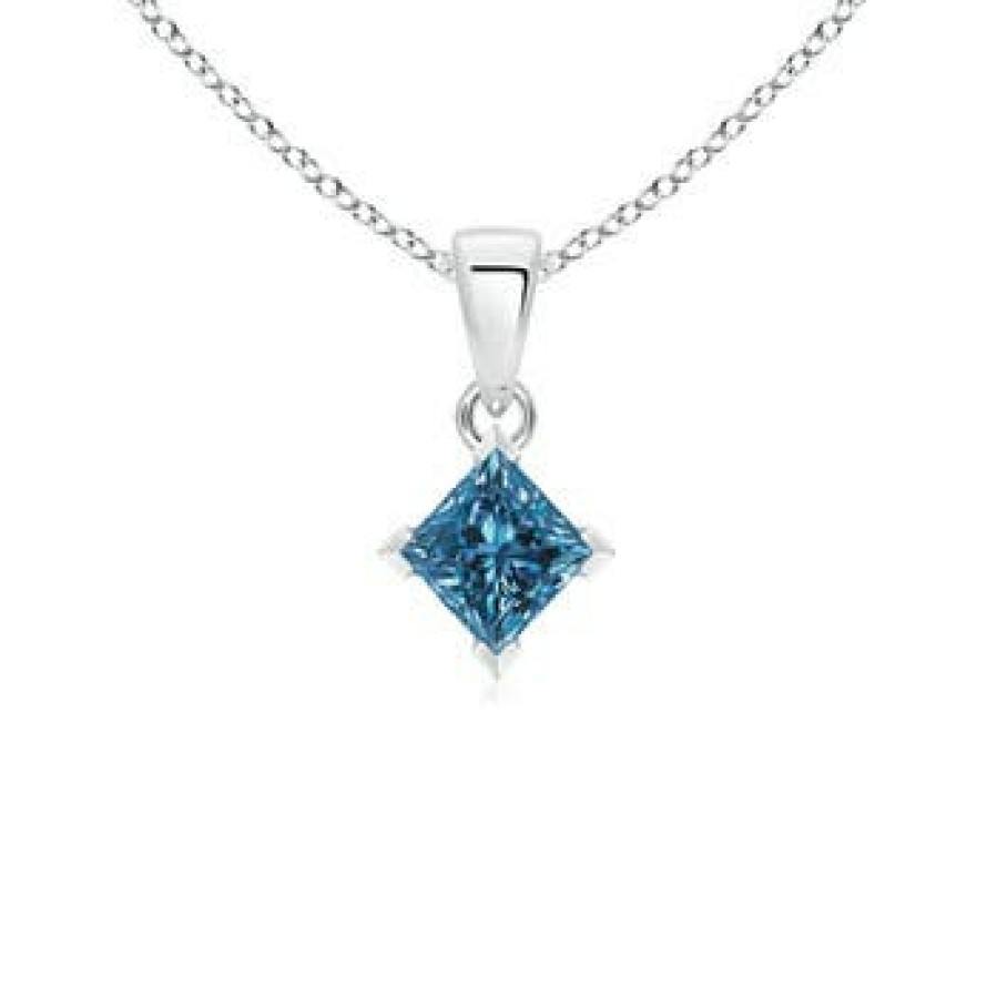 Necklaces Angara Enhanced Blue | Princess-Cut Blue Diamond Solitaire Pendant