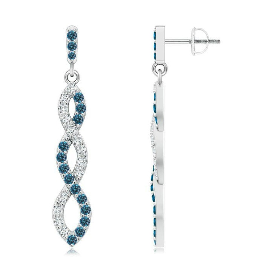 Earrings Angara Enhanced Blue | White And Blue Diamond Infinity Dangle Earrings