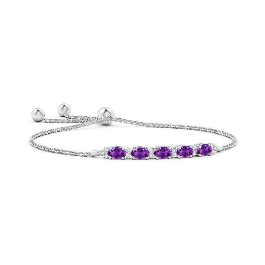 Bracelets Angara Amethyst | East-West Oval Amethyst Bolo Bracelet With Diamonds