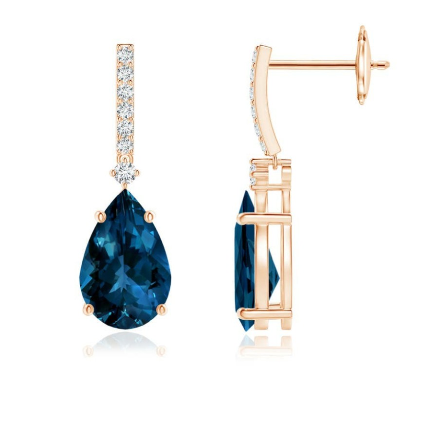 Earrings Angara London Blue Topaz | Pear-Shaped London Blue Topaz Earrings With Diamond Accents