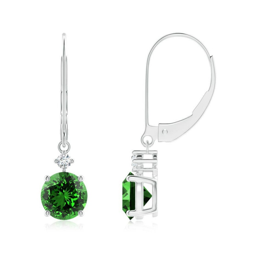 Earrings Angara Emerald | Lab-Grown Solitaire Emerald Dangle Earrings With Lab Diamond